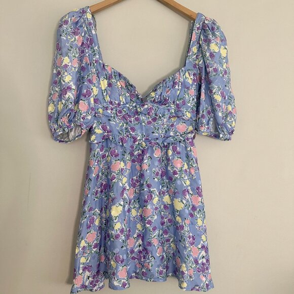 For Love & Lemons Charlene Puff Sleeve Floral Mini Dress Boho Cottagecore - XS - Picture 2 of 8